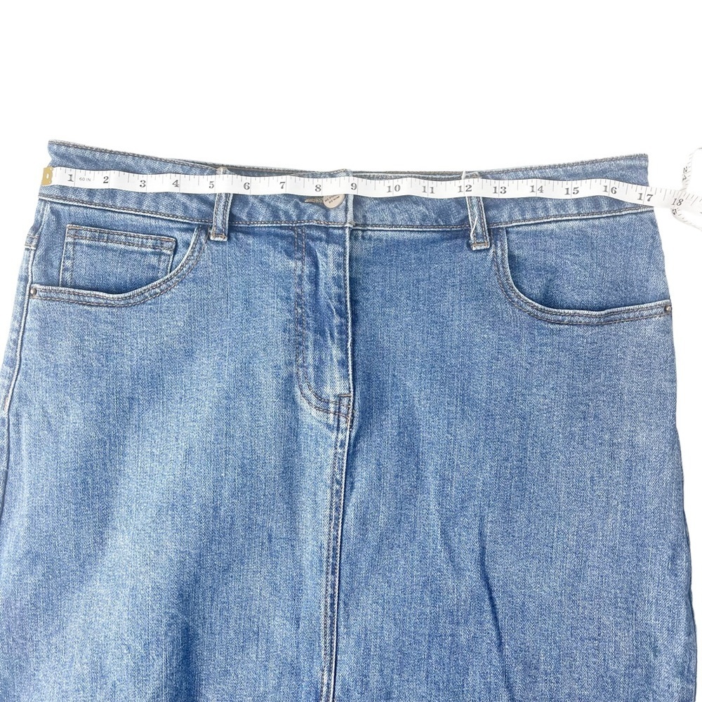 For the Republic Blue Raw Hem Fringe Midi Zip Front Slit Denim Skirt Size 12/30 - Picture 7 of 10